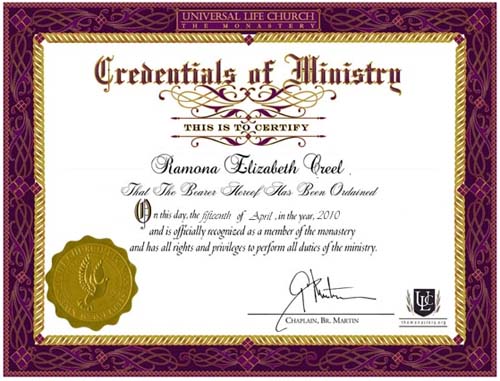 Ordained minister certificate template